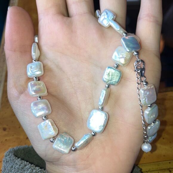 Natural Baroque Pearl Sterling Silver Necklace - Picture 7 of 8